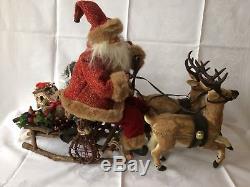 Amazing Antique German Santa Claus And Reindeer 1930 Great Size Piece
