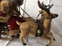 Amazing Antique German Santa Claus And Reindeer 1930 Great Size Piece