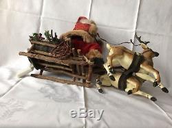 Amazing Antique German Santa Claus And Reindeer 1930 Great Size Piece