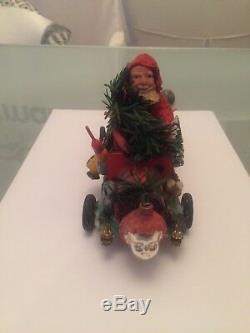 Amazing Antique German Santa Claus Driving Bus 1900 Rare Piece