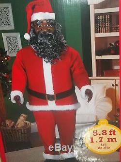 Animated 5.8 Life-Size Dancing African American Santa Claus NEW
