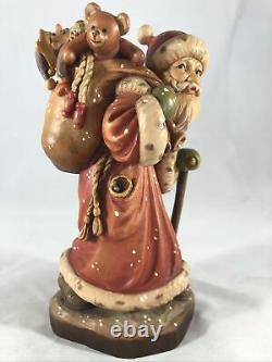 Anri Sarah Kay Jolly Santa Claus Sack Toys 6.75 Carved Wooden Figure Made Italy