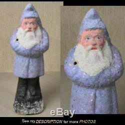 Antique 1890-1910 German 8-1/4 Belsnickle Santa Claus Blue with Mica Robe