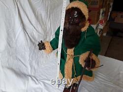 Antique 1900 German Santa Claus Black Belsnickle Figure with skis great size