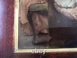 Antique 1901 Maude Goodman Santa Claus Christmas Lithograph Convex Frame