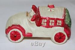 Antique CELLULOID VISCOLOID SANTA CLAUS CAR HOUSE Christmas Ornament Baby Rattl
