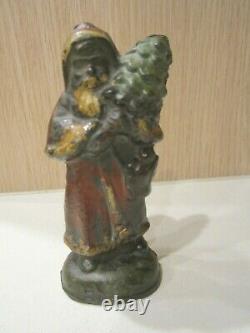 Antique Cast Iron Painted Santa Claus Belsnickle Figure Door Stop 1905 Christmas