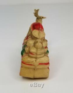 Antique Celluloid Viscoloid Santa Claus Sleigh Reindeer Christmas Toy USA VCO
