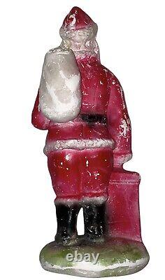 Antique Christmas 13 Santa Claus Plaster Chalkware Statue Figure 1920s Blue Eye