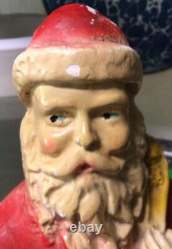 Antique Christmas 13 Santa Claus Plaster Chalkware Statue Figure 1920s blue eye