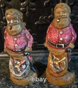 Antique Christmas Decoration Chalkware Santa Claus Figure Pipe Bag Of Toys VTG