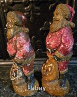 Antique Christmas Decoration Chalkware Santa Claus Figure Pipe Bag Of Toys VTG