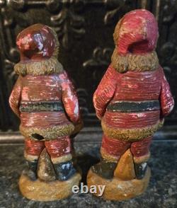 Antique Christmas Decoration Chalkware Santa Claus Figure Pipe Bag Of Toys VTG