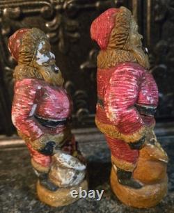 Antique Christmas Decoration Chalkware Santa Claus Figure Pipe Bag Of Toys VTG