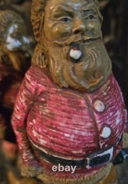 Antique Christmas Decoration Chalkware Santa Claus Figure Pipe Bag Of Toys VTG