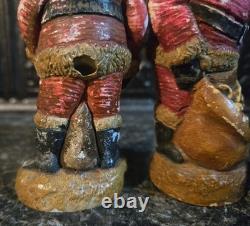 Antique Christmas Decoration Chalkware Santa Claus Figure Pipe Bag Of Toys VTG