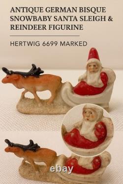 Antique Christmas Germany Bisque Santa Reindeer Hertwig 6699 Early 20th Century