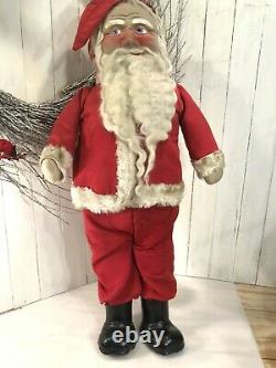 Antique Christmas Santa Claus Figure Large 26 Composition Boots Cloth Face