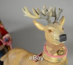Antique Early 1900 German Reindeer Candy Container Heubach Santa Claus on Sleigh