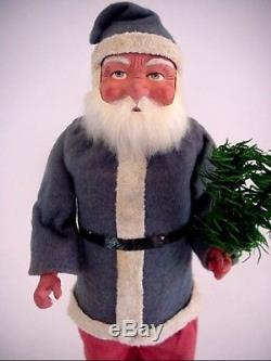 Antique GERMAN SANTA CLAUS Candy Container Rare Blue Wood Cutter