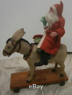 Antique GERMAN SANTA CLAUS Riding Nodding Donkey christmas figure belsnickle 20s