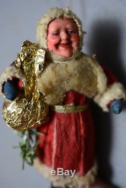 Antique German Belsnickle Santa Claus Paper Mache Christmas Ornament Figure 1890