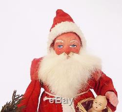 Antique German Paper Mache Red Santa Claus Belsnickel Figure Candy Container