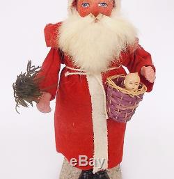 Antique German Paper Mache Red Santa Claus Belsnickel Figure Candy Container