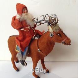 Antique German Santa Claus And Reindeer -RARE- Decoration