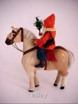 Antique German Santa Claus Riding Fur Covered Horse