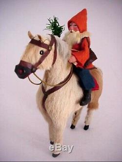 Antique German Santa Claus Riding Fur Covered Horse