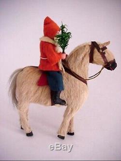 Antique German Santa Claus Riding Fur Covered Horse