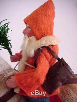 Antique German Santa Claus Riding Fur Covered Horse