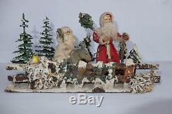 Antique German tablet scene Santa Claus with boy on donkey paper mache 1900