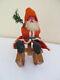 Antique Germany Clay & Felt Santa Claus Figure On Wood Sled With Basket