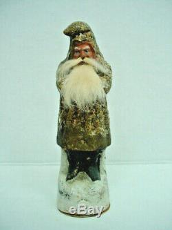 Antique Gold Belsnickle Santa Claus with Rabbit Fur Beard