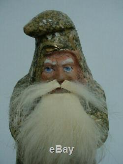Antique Gold Belsnickle Santa Claus with Rabbit Fur Beard