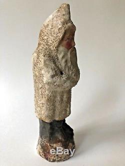 Antique Old German Santa Claus BELSNICKLE White Robe 7 3/4 Paper Mache Candy