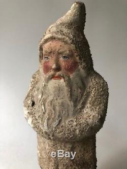 Antique Old German Santa Claus BELSNICKLE White Robe 7 3/4 Paper Mache Candy