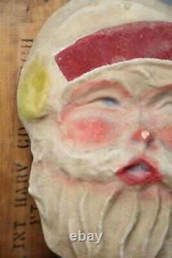 Antique Paper Mache Santa Claus Face vintage Christmas hat beard store display
