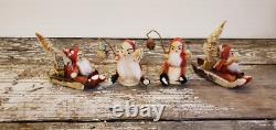 Antique Paper Mache Santa Claus Figures Japan Cardboard Lot of 4 Figurine XMAS