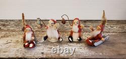 Antique Paper Mache Santa Claus Figures Japan Cardboard Lot of 4 Figurine XMAS