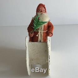 Antique Putz Santa Claus With Christmas Tree In Mica Covered Sleigh Vintage