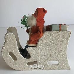Antique Putz Santa Claus With Christmas Tree In Mica Covered Sleigh Vintage