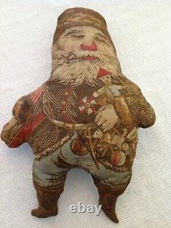 Antique RARE 1800s Edward Peck Printed Cloth Doll and Banner Santa Claus