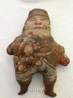 Antique RARE 1800s Edward Peck Printed Cloth Doll and Banner Santa Claus