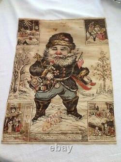 Antique RARE 1800s Edward Peck Printed Cloth Doll and Banner Santa Claus