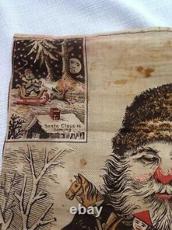 Antique RARE 1800s Edward Peck Printed Cloth Doll and Banner Santa Claus