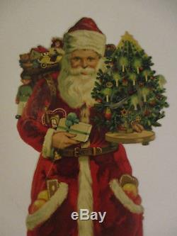 Antique SANTA CLAUS Victorian Christmas Die-Cut embossed paper Tree Toys ca. 13