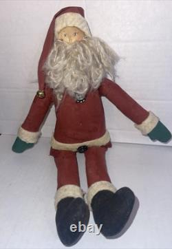 Antique Santa Claus figure/doll felt outfit 1920s paper mache face doll 13 VTG